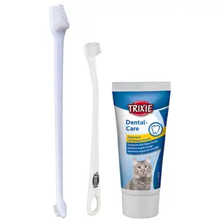Produktfoto för Trixie Tandvårdsset till katt, 2 borstar + tandkräm med ostsmak