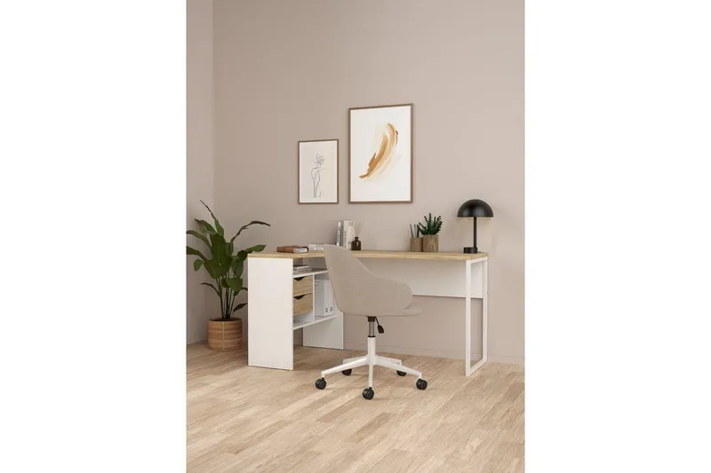 Bild 2 för TVILUM Function Plus H&ouml;rnskrivbord - Vit / Ekstomme, med 2 L&aring;dor