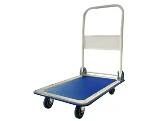 Produktfoto för Twinco Plattformstruck, hopfällbar, aluminium, halkfritt vinyldäck, 4 hjul, 730 x 840 x 480 mm, vit och blå