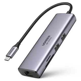 Produktfoto för UGREEN 7-i-1 USB-C-adapter till USB-A/HDMI/SD/TF/PD/Ethernet RJ45