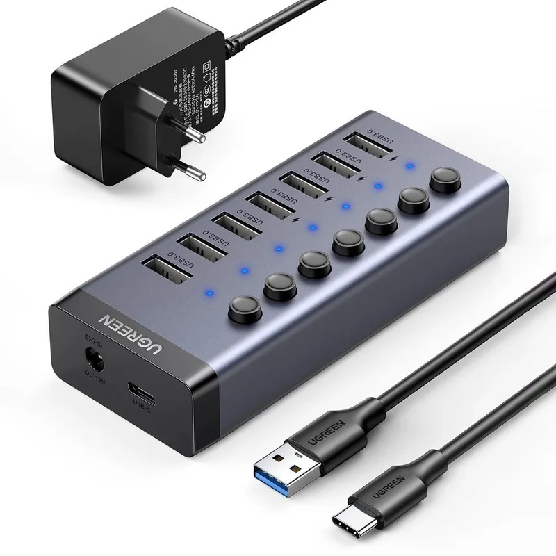 Alternativ bild 0 för Ugreen Hub USB-C till 7x USB-A 3.0, PD, DC 12V - Grå