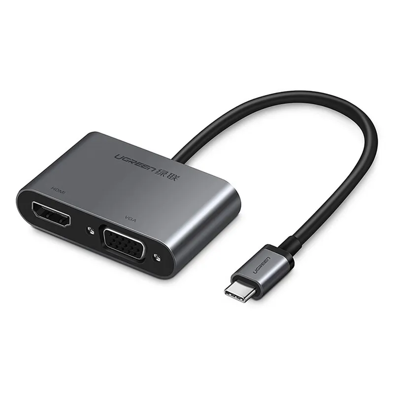 Alternativ bild 0 för Ugreen USB-C till HDMI / VGA / USB-A 3.0 / USB-C PD-adapter - Grå