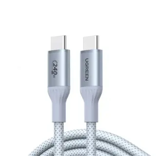 Produktfoto för UGREEN USB-C till USB-C PD snabbladdningskabel 240W, 1m – Silver/Vit