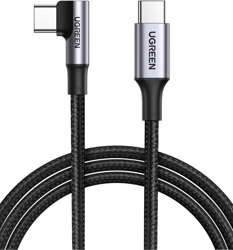 Alternativ bild 0 för UGREEN USB-C till USB-C vinklad snabbladdningskabel 100W PD, 2m - Svart