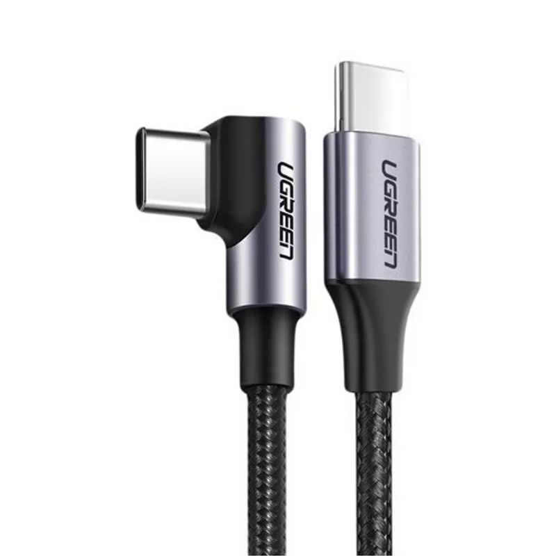 Alternativ bild 0 för UGREEN USB-C till vinklad SB-C-kabel, PD, 60W, 3A, 2m - Grå/svart