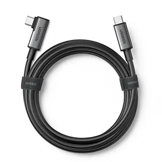 Produktfoto för Ugreen USB typ-C till USB typ-C vinklad kabel för 60W laddning / dataöverföring med stöd för VR-glasögon (t.ex. Oculus Quest 2) 5m svart (US551)