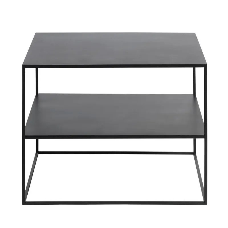 Bild 1 för UNIQUE FURNITURE Pebble Soffbord, med Hylla - Svart Metall (65 x 65 cm)