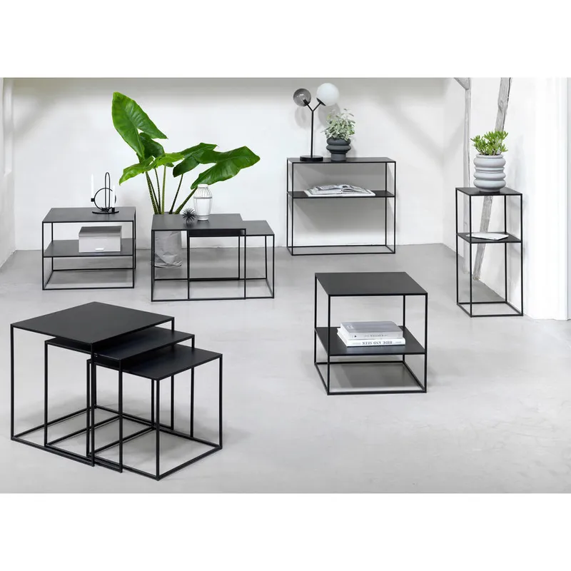 Bild 2 för UNIQUE FURNITURE Pebble Soffbord, med Hylla - Svart Metall (65 x 65 cm)
