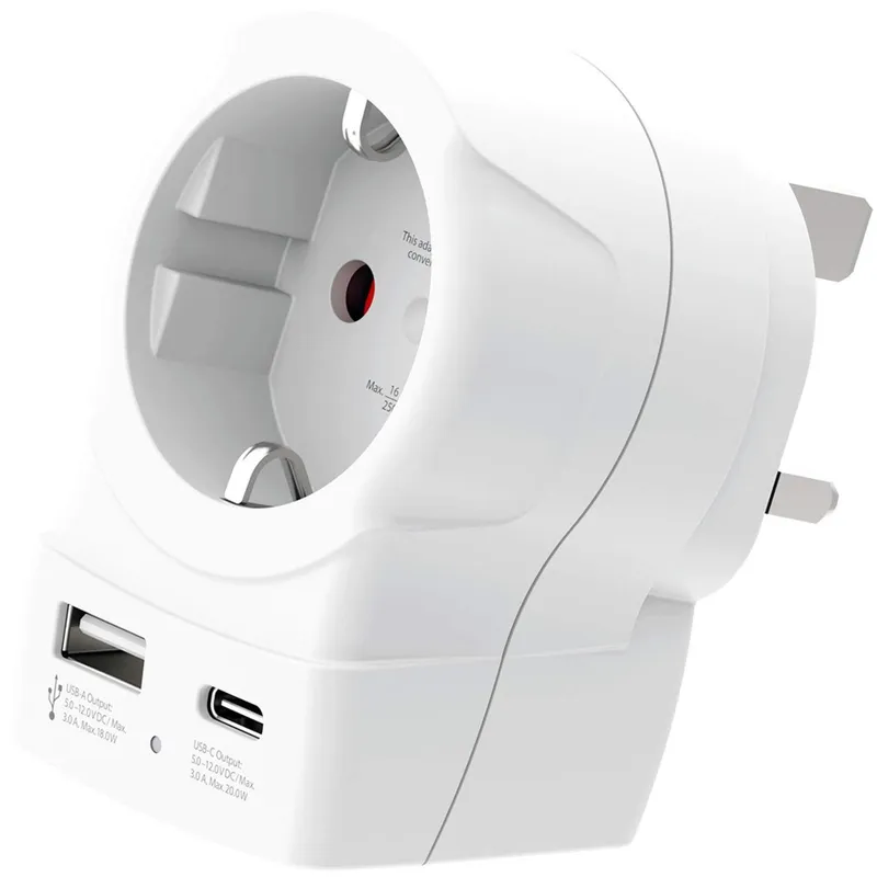 Bild 1 för Universell nätadapter, EU till Storbritannien, USB-A/USB-C 20W PD