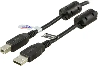 Produktfoto för USB 2.0-kabel Typ A hane, Typ B hane, ferritkärnor, 3m - svart
