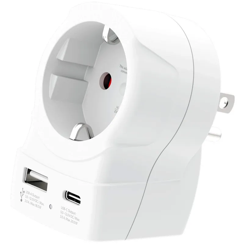 Bild 1 för USB-A/USB-C 20W PD jordad adapter för EU till USA