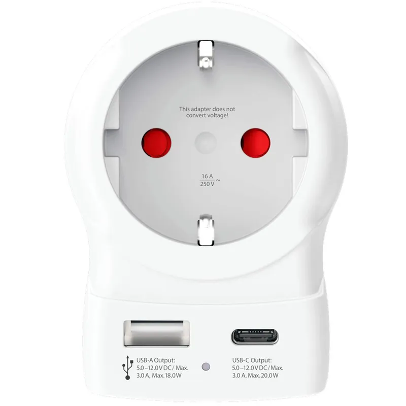 Bild 2 för USB-A/USB-C 20W PD jordad adapter för EU till USA