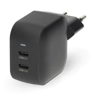 Produktfoto för Väggladdare | 45 W | GaN | PD3.0 | Snabbladdningsfunktion | 2,25 / 3,0 A | Antal utgångar: 2 | 2x USB-C™ | Automatiskt spännings