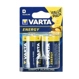 Produktfoto för Varta ENERGY D, Engångsbatteri, D, Alkalisk, 1,5 V, 2 styck, Blå, Gul