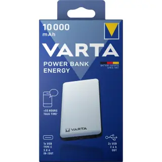 Produktfoto för Varta Energy - Strömförsörjningsbank - 10000 mAh - 37 Wh - 15 Watt - 3 utdatakontakter (2 x USB, 24 pin USB-C)