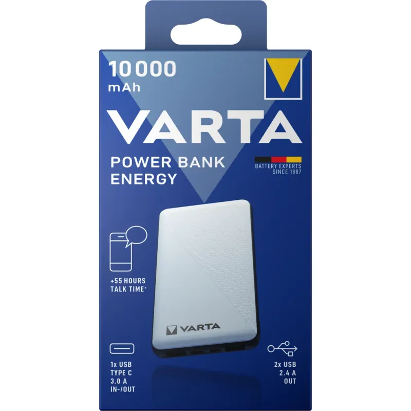 Alternativ bild 0 för Varta Energy - Strömförsörjningsbank - 10000 mAh - 37 Wh - 15 Watt - 3 utdatakontakter (2 x USB, 24 pin USB-C)