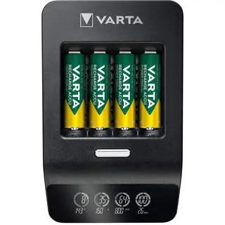 Produktfoto för Varta LCD ULTRA FAST CHARGER+ - 0,25 h batteriladdare - (för 4xAA/AAA) + växelströmsadapter + bilströmsadapter 4 x AA-typ - NiMH - 2100 mAh
