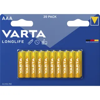 Produktfoto för VARTA Longlife Alkaline AAA-batteri LR3, 20-pack