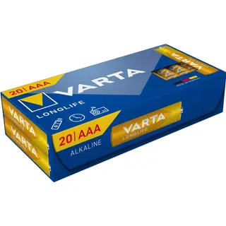 Produktfoto för VARTA Longlife Alkaline AAA-batterier LR3, 20-pack