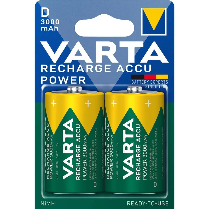 Bild 1 för Varta Power Accu - Batteri 2 x D - NiMH - (uppladdningsbara) - 3000 mAh