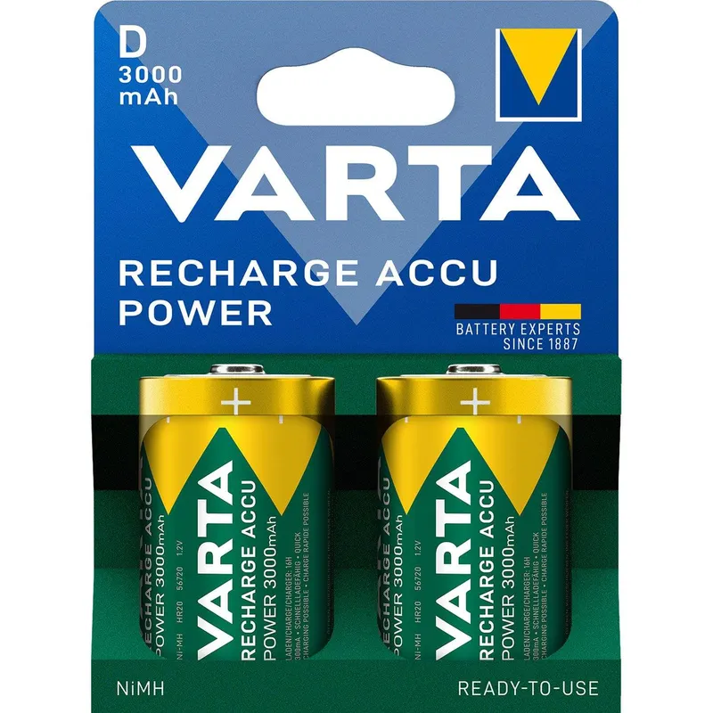 Bild 1 för Varta Recharge Accu Power Ni-MH D-batteri 3000 mAh 2-pack