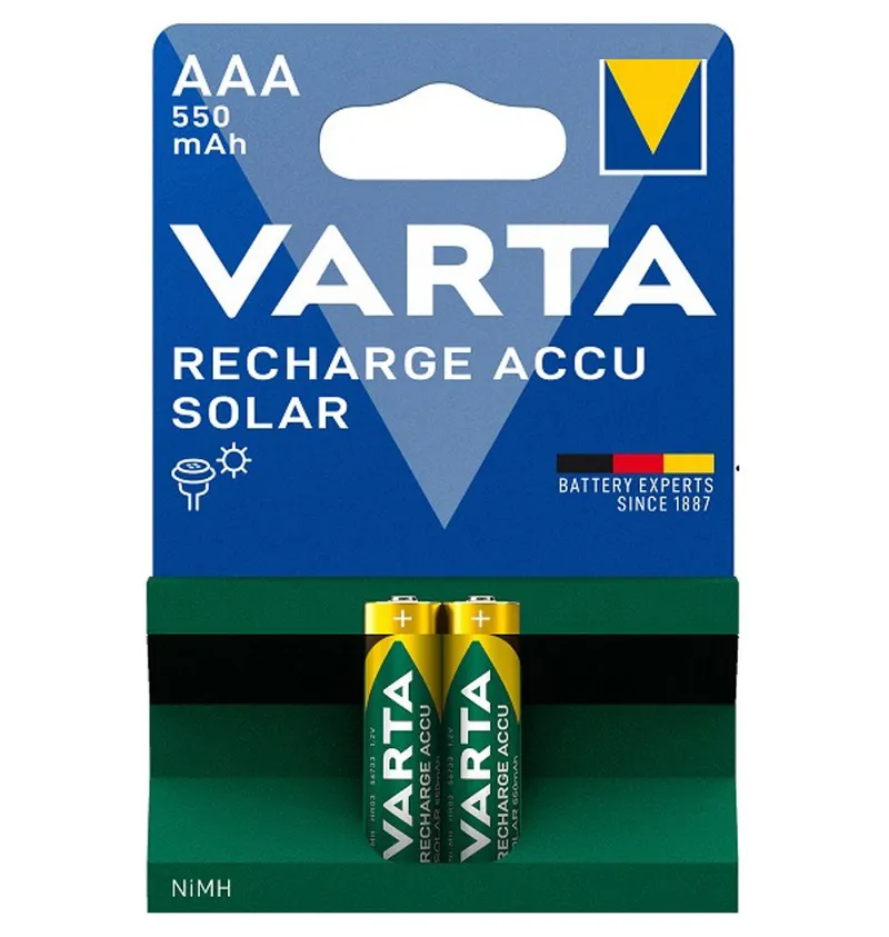 Alternativ bild 0 för Varta Solar - Batteri 2 x AAA - NiMH - (uppladdningsbara) - 550 mAh