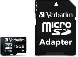 Produktfoto för Verbatim 16GB MicroSDHC Minneskort med adapter, Class 10