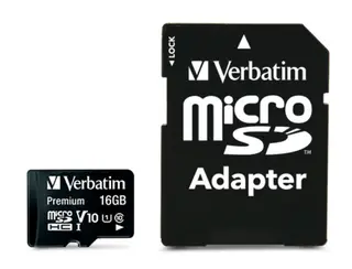 Produktfoto för Verbatim 16GB MicroSDHC Minneskort med adapter, Class 10