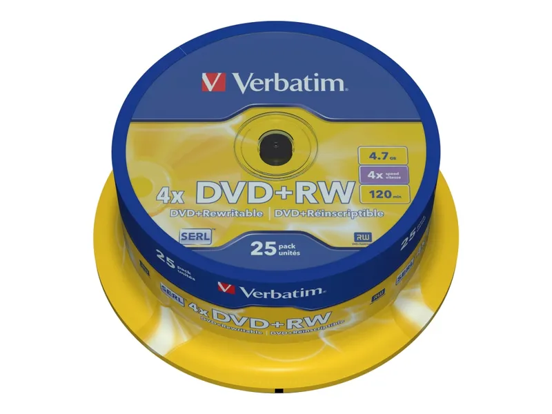 Alternativ bild 0 för Verbatim - 25 x DVD+RW - 4.7 GB 4x - matt silver - spindel