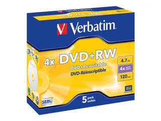 Produktfoto för Verbatim Blank DVD+RW, omskrivbar, 4,7 GB/120 min, 4x hastighet