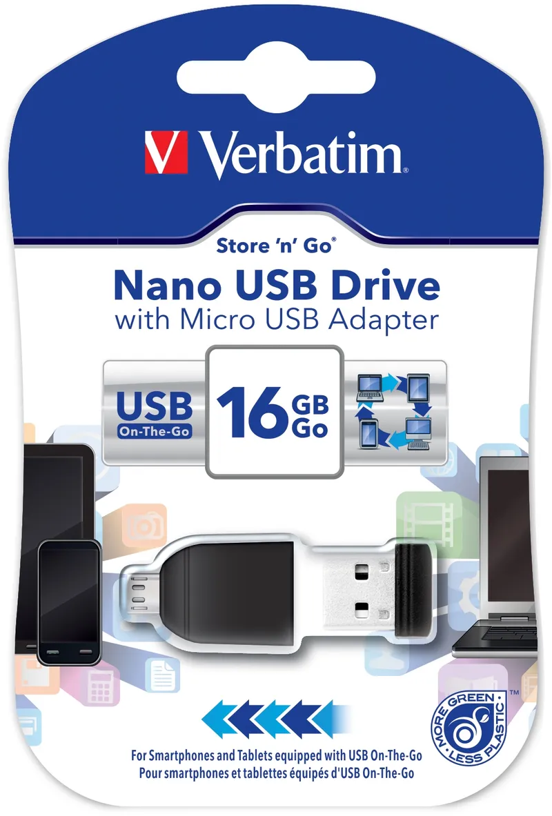 Bild 2 för Verbatim Store N Stay Nano USB 16 GB OTG, Micro USB adapter