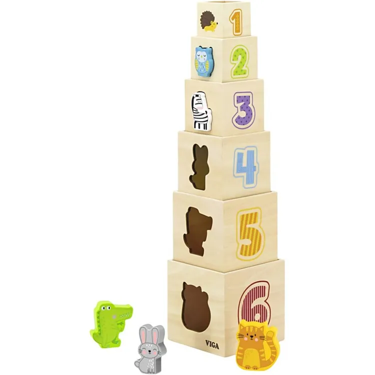 Alternativ bild 0 för Viga Toys träpyramid pussel byggklossar sorterare