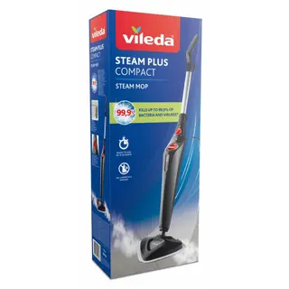 Produktfoto för Vileda Steam Plus, Bärbar ångtvätt, 0,4 l, Svart, Rotations-, 0,4 l, 1550 W