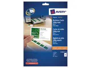 Produktfoto för Visitkort Avery C32011-10 Quick&Clean™ 45x85 mm hvid - 200 g/m² - 100 kort - (10 ark x 10 stk.)