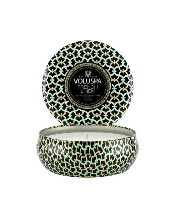Bild 1 för Voluspa French Linen 3-Wick Tin Candle 40h