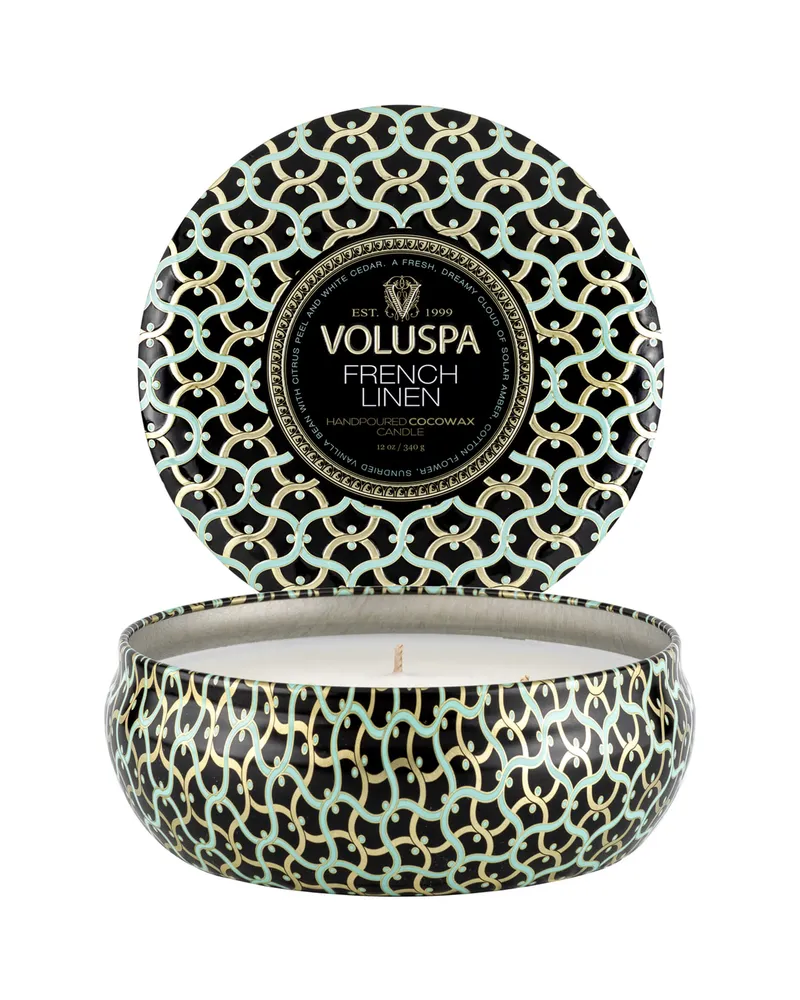 Bild 2 för Voluspa French Linen 3-Wick Tin Candle 40h