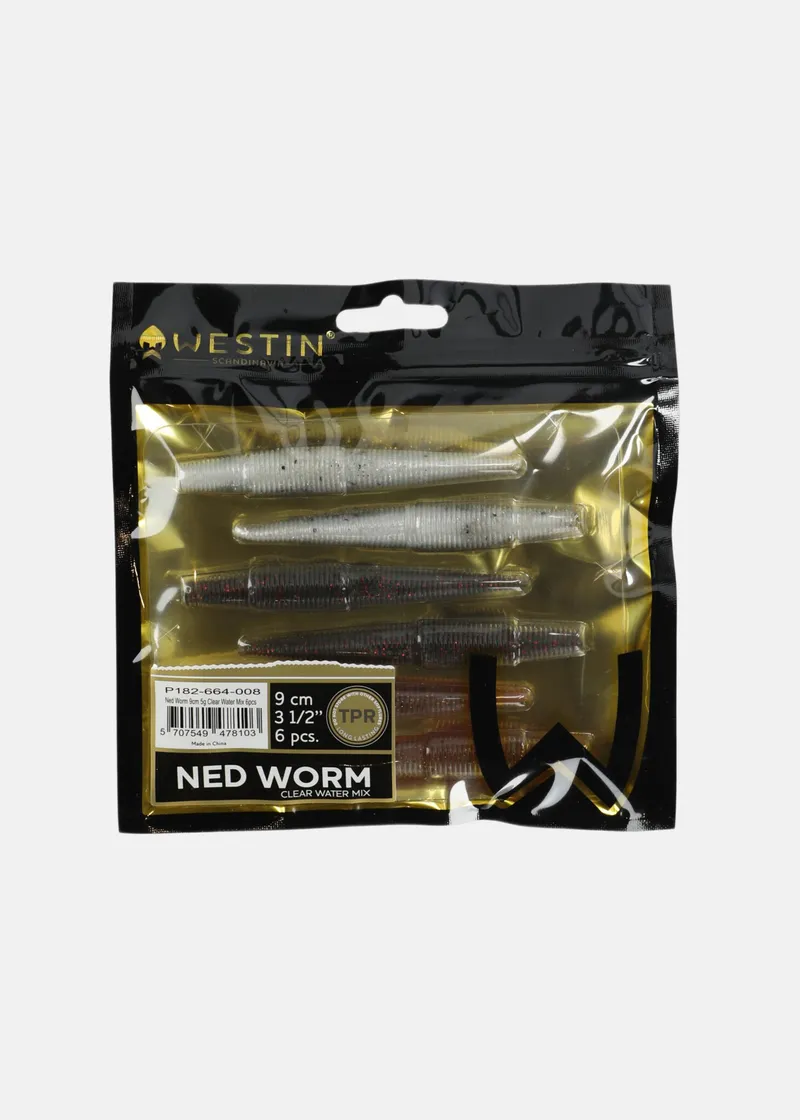 Bild 1 för Westin NED Worm Clear Water Mix 9 cm jigg 6 st/pkt