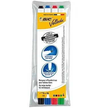 Alternativ bild 0 för Whiteboardmarkers BIC Velleda 1721 - svart, röd, blå, grön - alkoholbaserat bläck - 1,5 mm - fin (ask med 4 st)