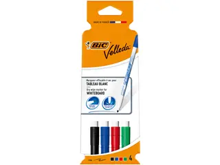 Produktfoto för Whiteboardmarkers BIC Velleda 1721 - svart, röd, blå, grön - alkoholbaserat bläck - 1,5 mm - fin (ask med 4 st)