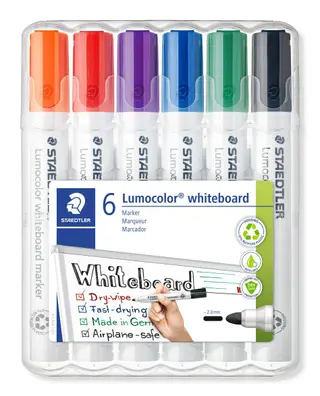 Produktfoto för Whiteboardmarkers Staedtler Lumocolor 351 WP6 rund spets ass. färger - (6 st)