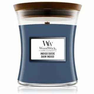Produktfoto för WoodWick Indigo Suede - scented candle with wooden wick and lid glass medium 275 g