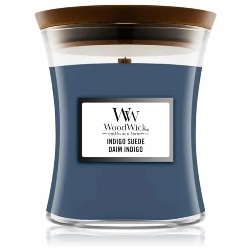 Alternativ bild 0 för WoodWick Indigo Suede - scented candle with wooden wick and lid glass medium 275 g