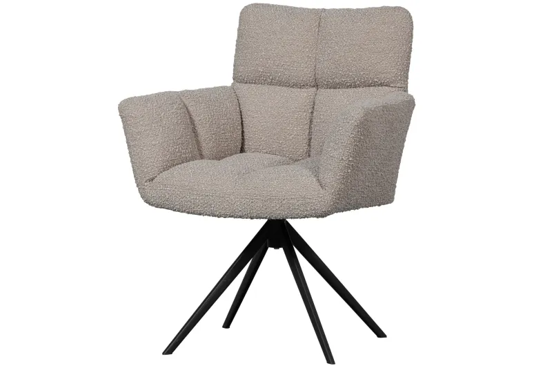 Bild 1 för WOOOD EXCLUSIVE Vinny matbordsstol, m. armst&ouml;d, vridbar - &auml;kta boucl&eacute; polyester och svart metall