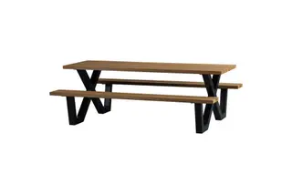 Produktfoto för WOOOD Tablo Picnic tr&auml;dg&aring;rdsbord, w. 2 b&auml;nkar - naturligt tr&auml; och svart st&aring;l (206x145)