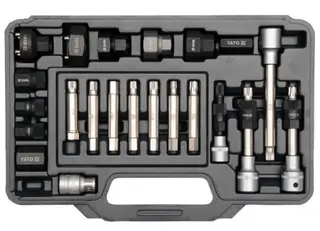 Produktfoto för Yato YT-04211, 22 styck, Fläns med 12 splines, Insex (metriska enheter), Torx, Kolstål, Kromvanadinstål, Stål, Låda