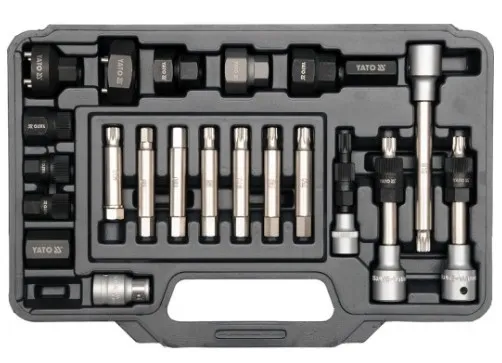 Alternativ bild 0 för Yato YT-04211, 22 styck, Fläns med 12 splines, Insex (metriska enheter), Torx, Kolstål, Kromvanadinstål, Stål, Låda