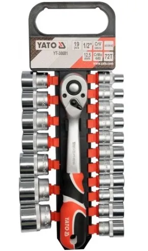 Alternativ bild 0 för Yato YT-38681, Hylsnyckeluppsättning, 19 styck, Krom, Orange, Plast, Stål, 25,5 cm, 2,417 g