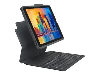 Produktfoto för ZAGG Pro Keys - Tangentbord och foliefodral - bakgrundsbelyst - Bluetooth - Nordisk - svart/grå tangentbord, svart/grå fodral - för Apple 10.2-inch iPad (7:e generation, 8:e generation, 9:e generation)