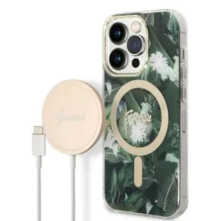 Produktfoto för Zestaw Guess GUBPP14XHJEACSA Case+ Charger iPhone 14 Pro Max 6,7 zielony/green hard case Jungle MagSafe