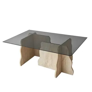 Produktfoto för Zevric Soffbord 65x105 cm Rektangulär Glas - Travertin Och Rökt